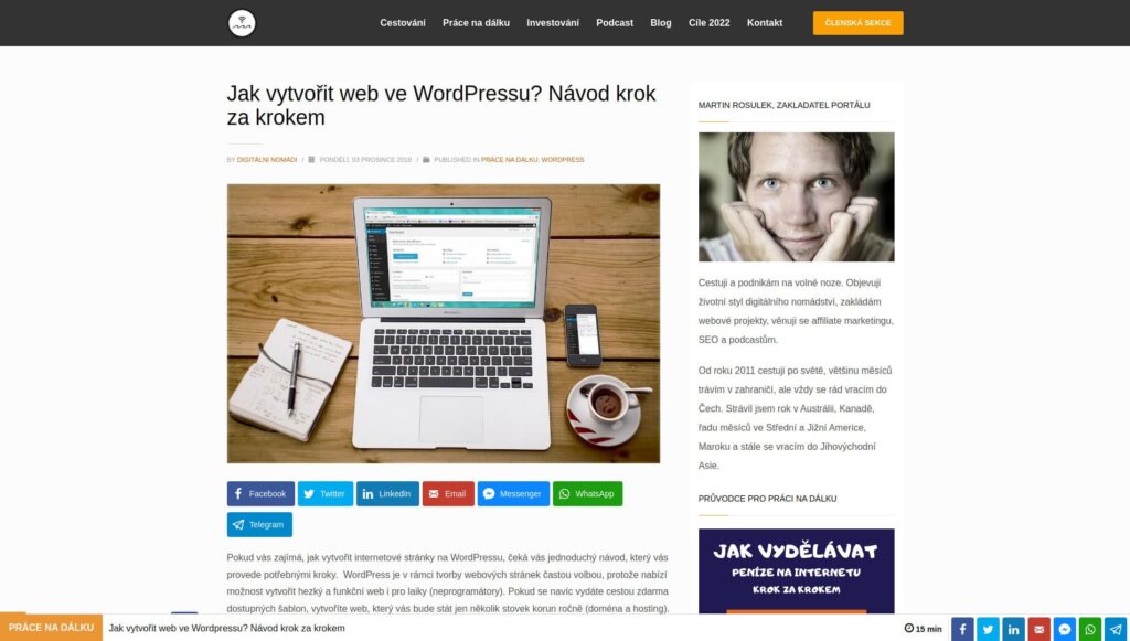 Ukázka propagace webhostingu WEDOS NoLimit na webu partnera digitalninomadstvi.cz
