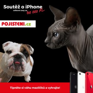 Banner s obrázkem psa, kočky a soutěží o iPhone a další ceny v hodnotě 50 000 Kč