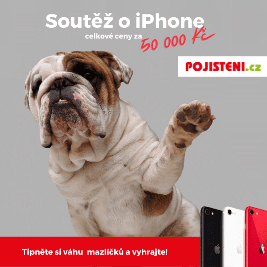 Banner s obrázkem psa a soutěží o iPhone a další ceny v hodnotě 50 000 Kč